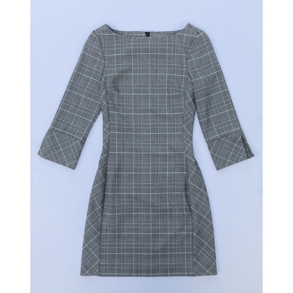 H&M Plaid Black Grey Print Mini Dress 3/4th Sz 0 - Picture 13 of 14
